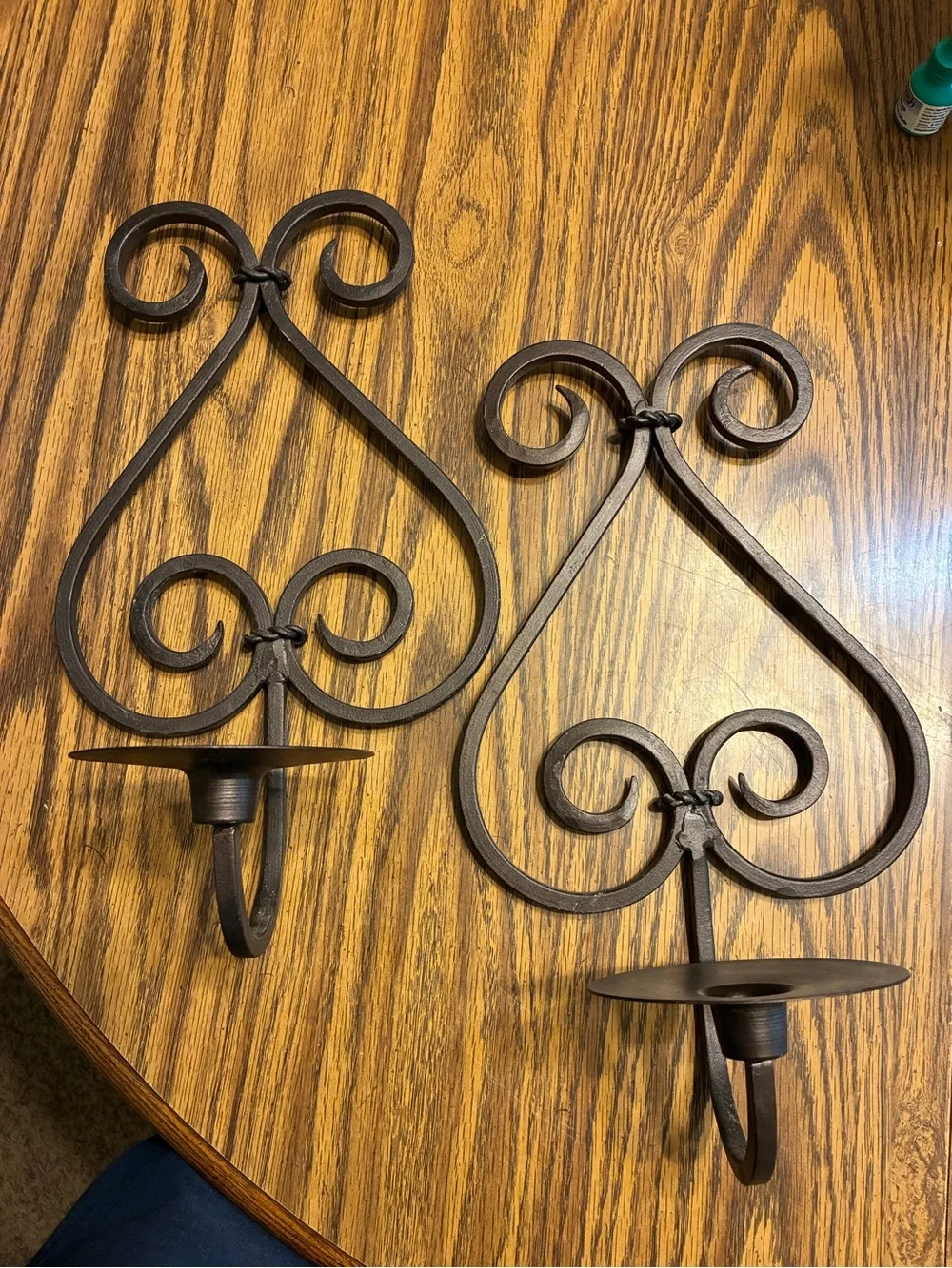 2 Brown wrought iron wall sconces candle holder 14” x8”
